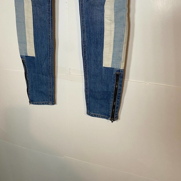 Rag & Bone Relay Jeans Skinny Ankle Zipper Sz 24 Racer Striped Denim Pant Moto - Picture 2 of 9